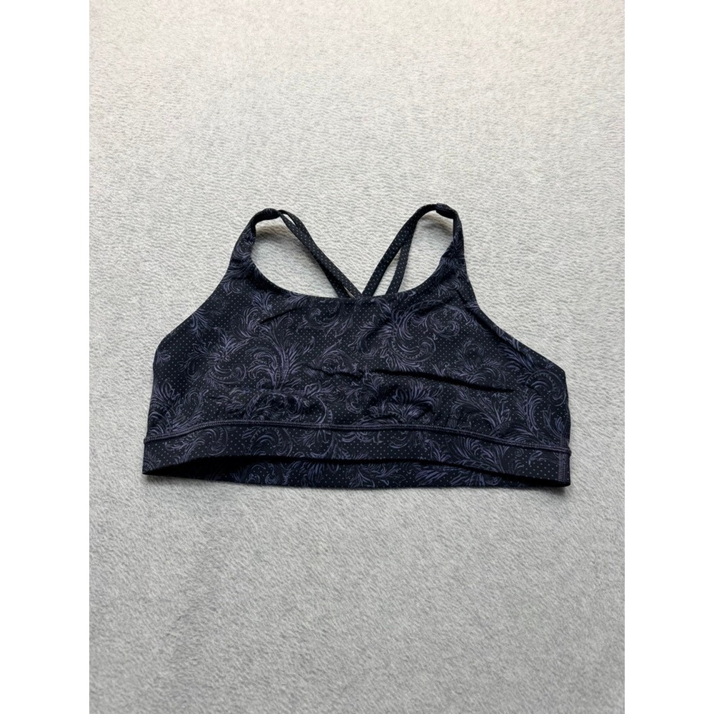 Lululemon Strappy Sports Bra Purple Paisley Polka Dot Print Criss Cross Back